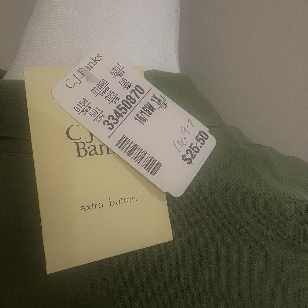 CJ Banks Green Long Sleeve Tunic Blouse Button Down Shirt Plus Size 16/18W 1X - Picture 3 of 7
